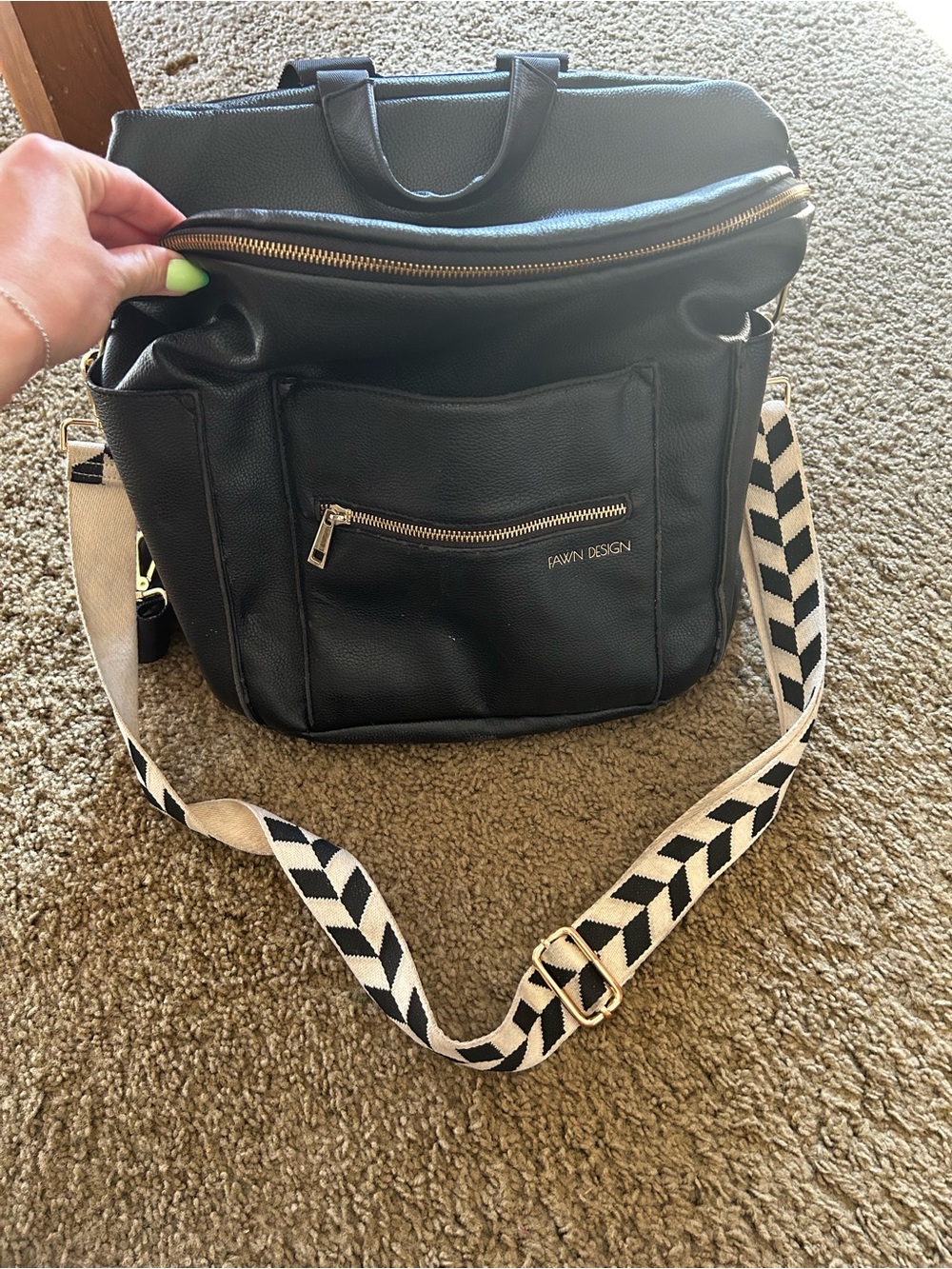 Black Leather Crossbody Backpack Bag